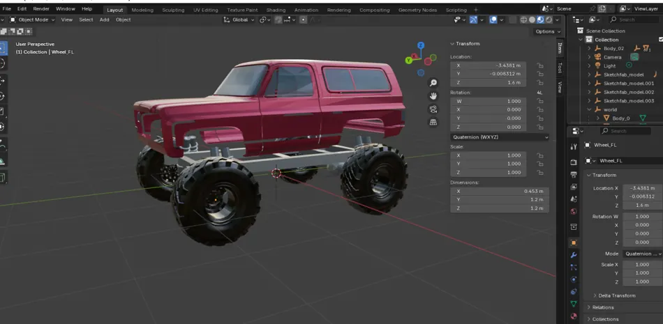 Maroon Blazer RC truck with deep-dish wheels